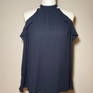 LOFT Navy Cold Shoulder Blouse